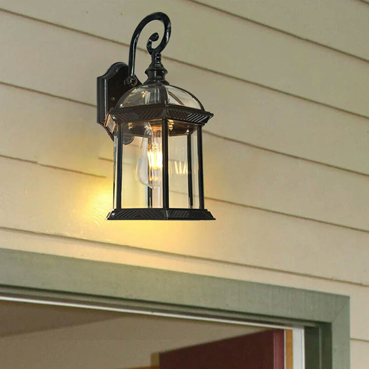 Tradisjonell europeisk vanntett aluminiums glass heksagonal prisme 1-lampe vegglampe for hagen | Skanto