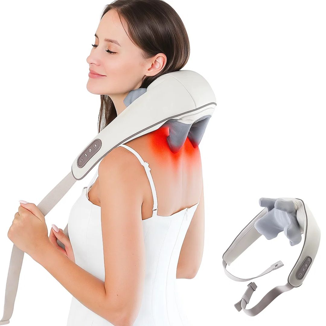 RelaxaPro | Shiatsu nakkemassasje – Varmeavlastning – Trådløs design – Ideell for kontor- og hjemmebruk Skanto