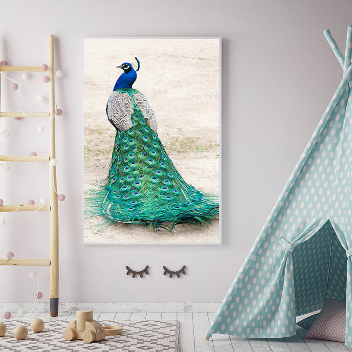 Elegant påfugl i skjørt – lerretbilde