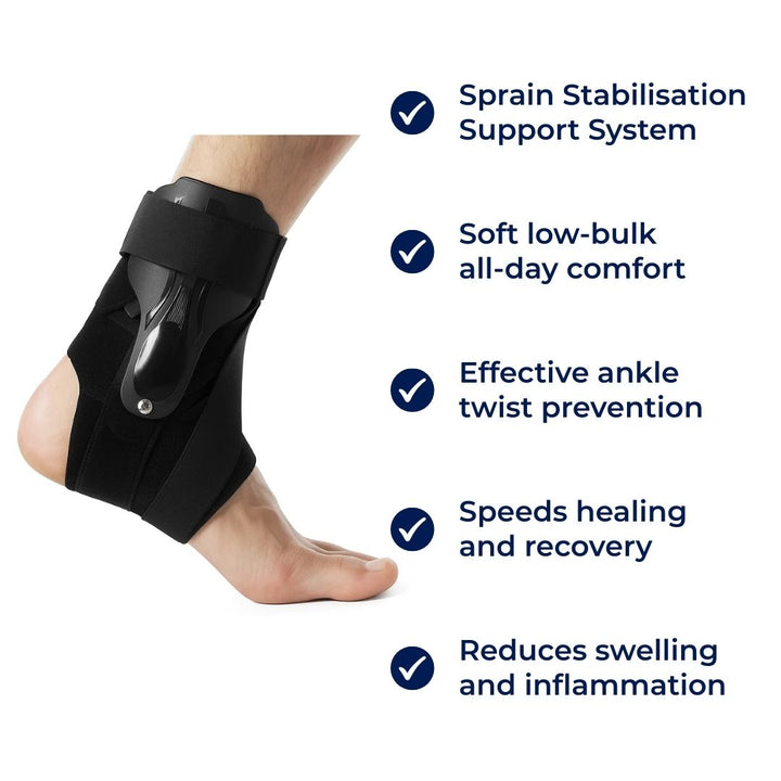 SteadyStep | Ankelstøtte | Sprainsstabilisering – Myk lavprofilsstøtte – Forebygger vridning – Fremskynder bedring – Reduserer hevelse Skanto
