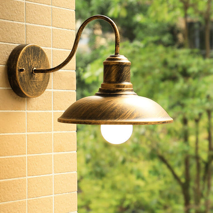 Retro Loft Dome Jern Utendørs Vanntett Vegglampe med 1 Lyskilde og Buet Arm