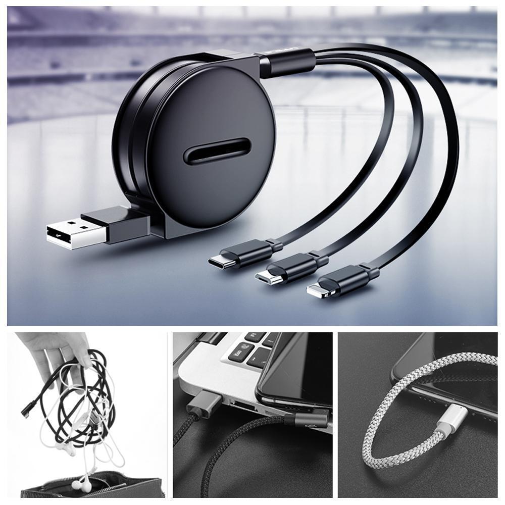 Skanto | 3-1 Uttrekkbar ladekabel for IOS, Micro og Type-c