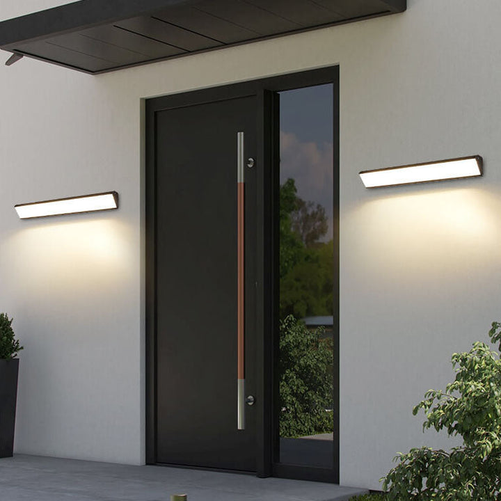 Moderne, lang LED-vegglampe for utendørs bruk, laget av aluminium og akryl, vanntett, med lang stang, for utendørs bruk