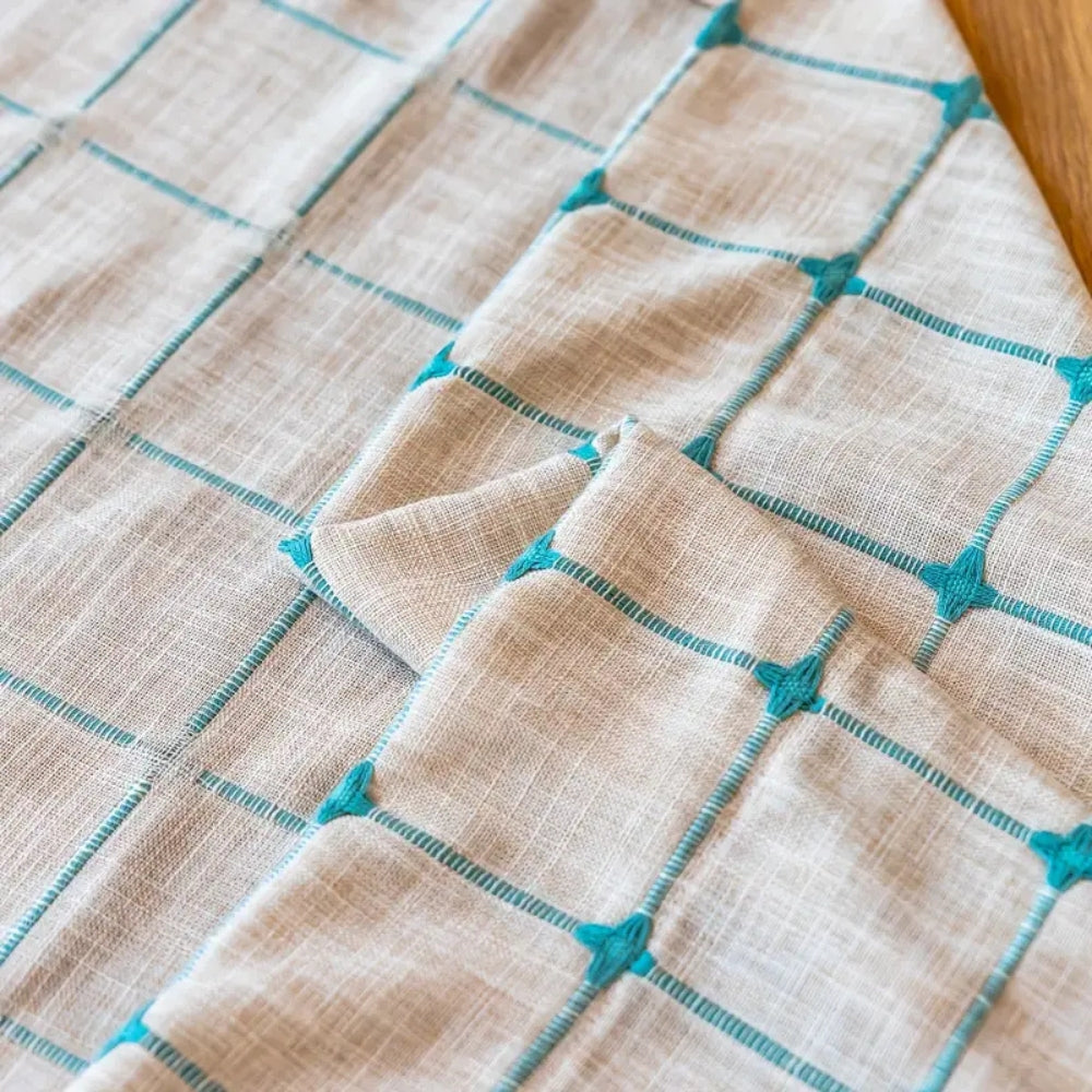 Skanto | Turkis Rutenett Boho Frynse Gardin