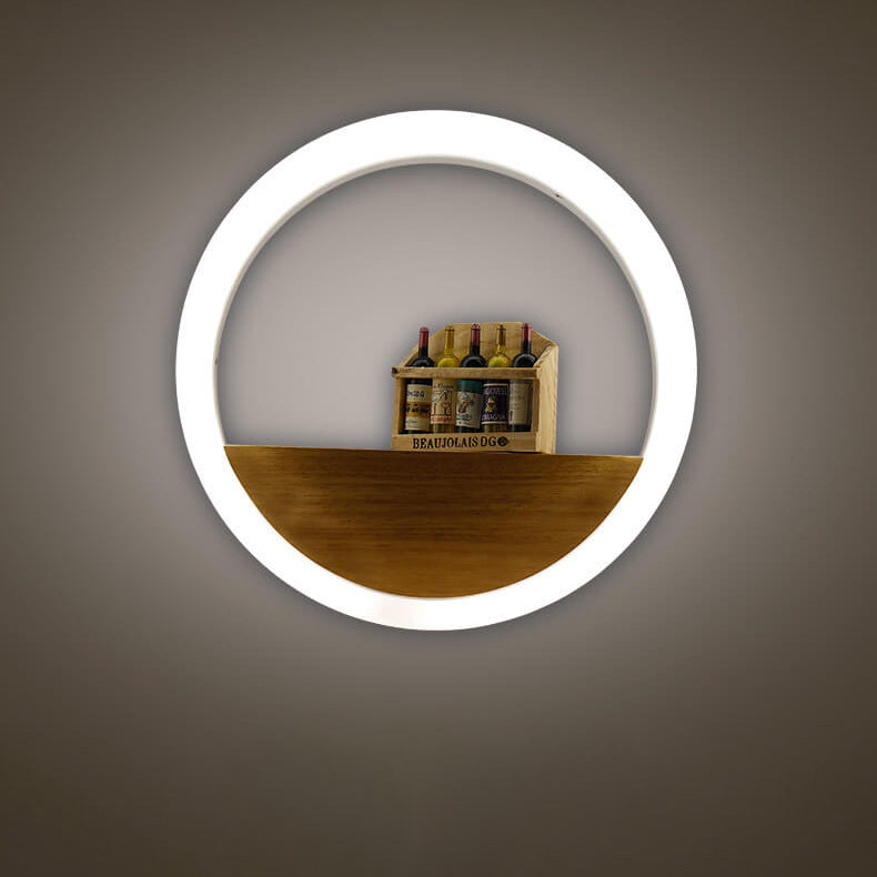 Skanto | Lumoshelf LED Vegglampe | Massiv Trematerial med Hylle | Rund Vegglampe | Varm & Hvit Lys
