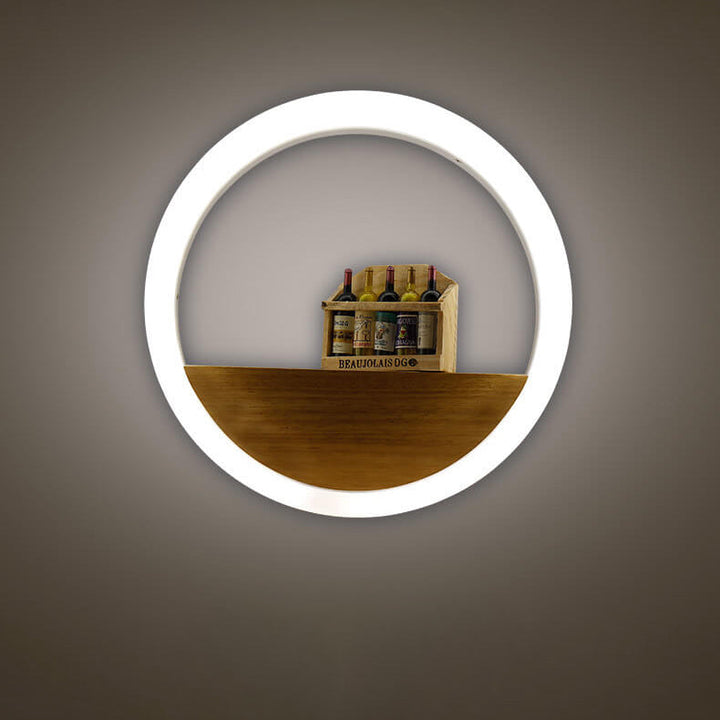 Skanto | Lumoshelf LED Vegglampe | Massiv Trematerial med Hylle | Rund Vegglampe | Varm & Hvit Lys