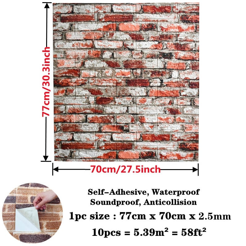10 stk 3D Murstein Veggklistremerke Vanntett Selvklebende Veggklistremerke | Skanto