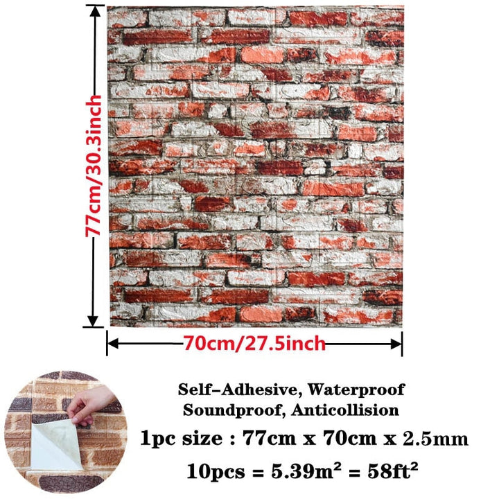 10 stk 3D Murstein Veggklistremerke Vanntett Selvklebende Veggklistremerke | Skanto