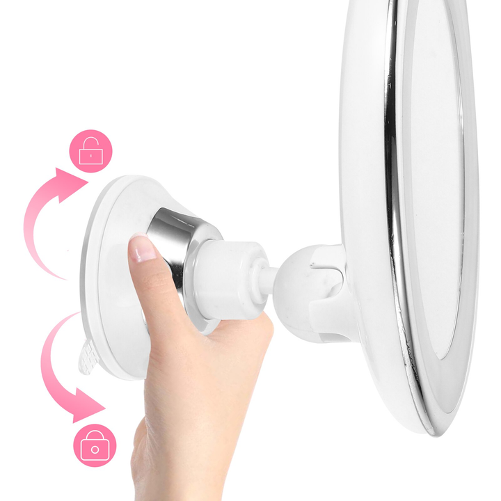 Skanto | Lunora LED Smink Speil | 10x Forstørrelse | 360° Rotasjonsvennlig | Kompakt & Reiservennlig