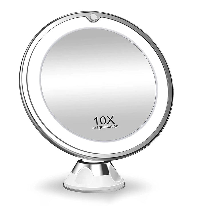 Skanto | Lunora LED Smink Speil | 10x Forstørrelse | 360° Rotasjonsvennlig | Kompakt & Reiservennlig