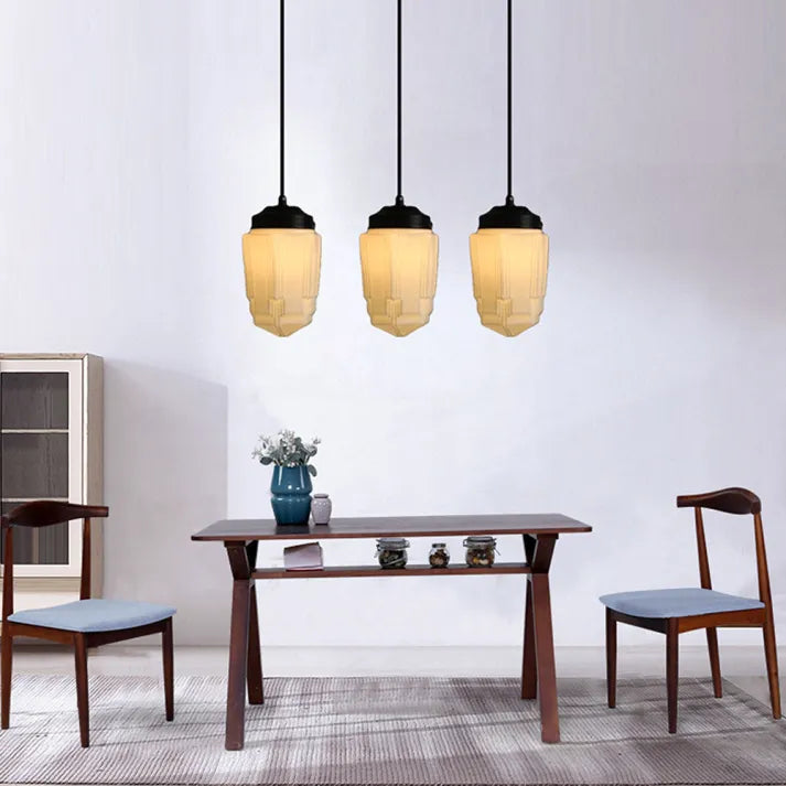 Vintage Geometrisk Hengelampe laget av Matt Glass – Retro Pendellampe for Spisestue | Skanto