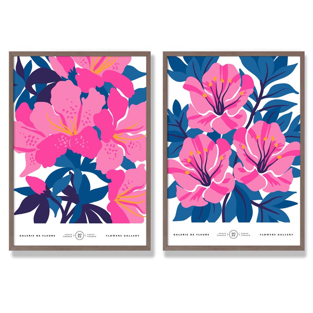 Lyseblått og rosa motiv av vårblomstermarked, innrammet sett med 2 kunsttrykk