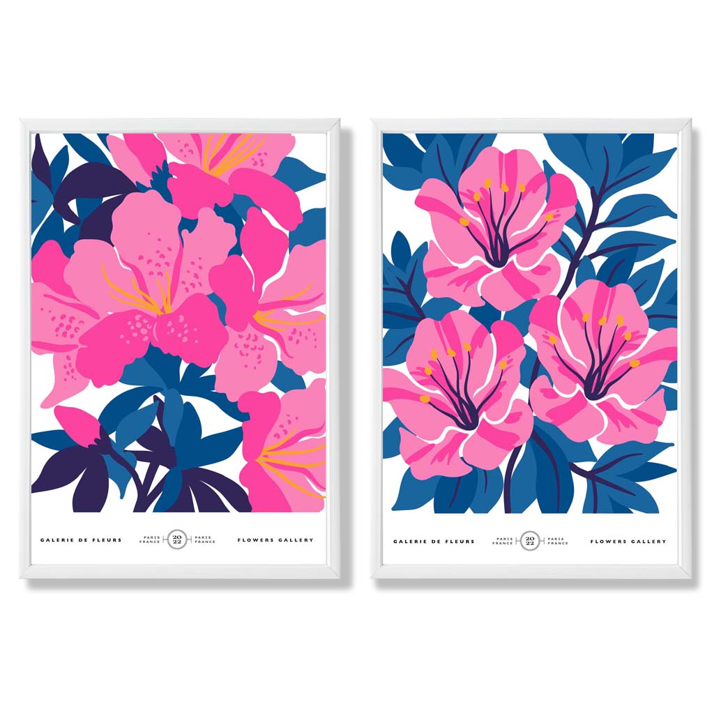 Lyseblått og rosa motiv av vårblomstermarked, innrammet sett med 2 kunsttrykk
