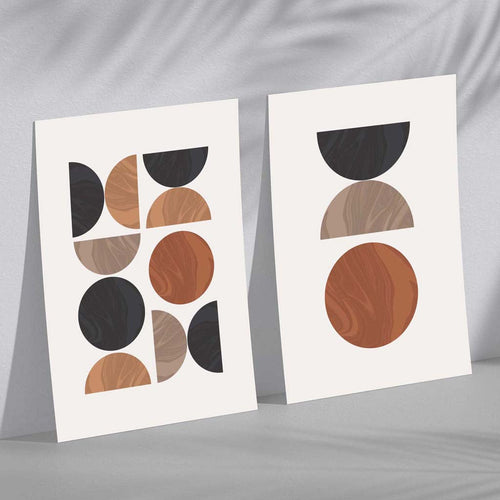 Svart og oransje sett med 2 geometriske kunsttrykk i midten av århundret-stil