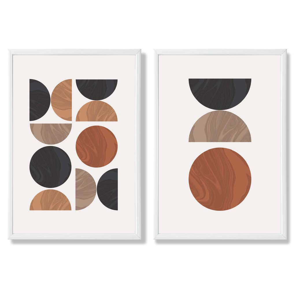 Sett med innrammede kunsttrykk i geometrisk mid-century-stil i svart og oransje (sett med 2)