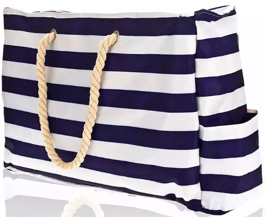 Stor strandveske med maritimt stripemønster Skanto