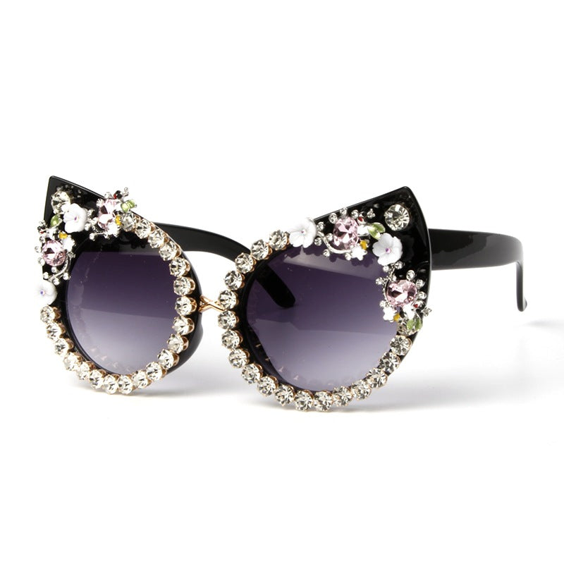 Dame Cat-Eye solbriller med glitrende smykke-stener Skanto