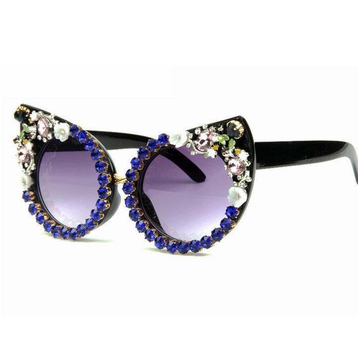 Dame Cat-Eye solbriller med glitrende smykke-stener Skanto