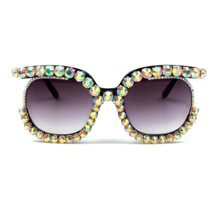 Dame stilige Oversize-solbriller med glitrende strass-applikasjoner Skanto