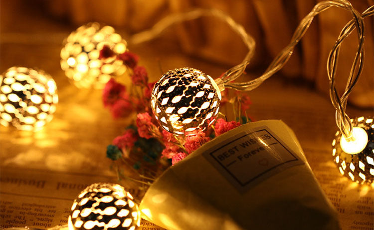 Norvo | Solcelle Lyskilder Marokkansk Ball Fargerik LED Julebelysning Jern Kuler Dekorasjon Utendørs Lyskilder