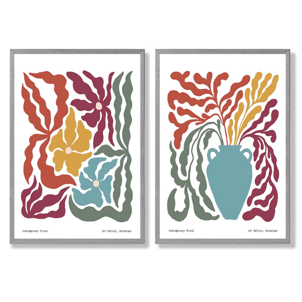 Fargerikt bohemsk blomsterrammesett med 2 kunsttrykk