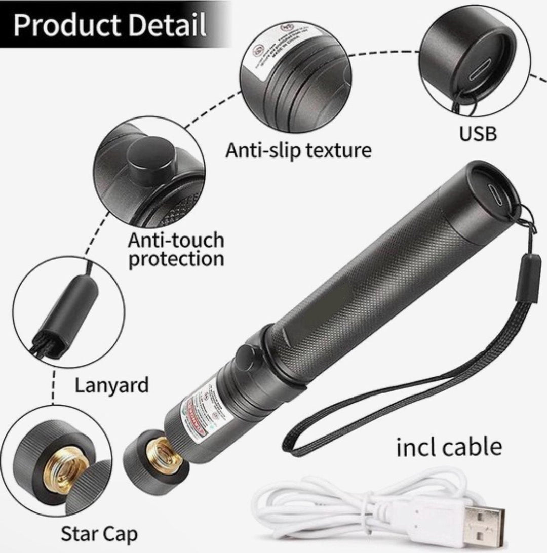 Skanto | Laser Pointer Oppladbar Grønn USB Metall Penn