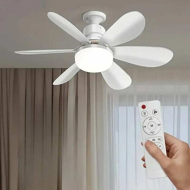 2-i-1 LED Taklampe Vifte med Fjernkontroll, E27/B22 Base | Skanto