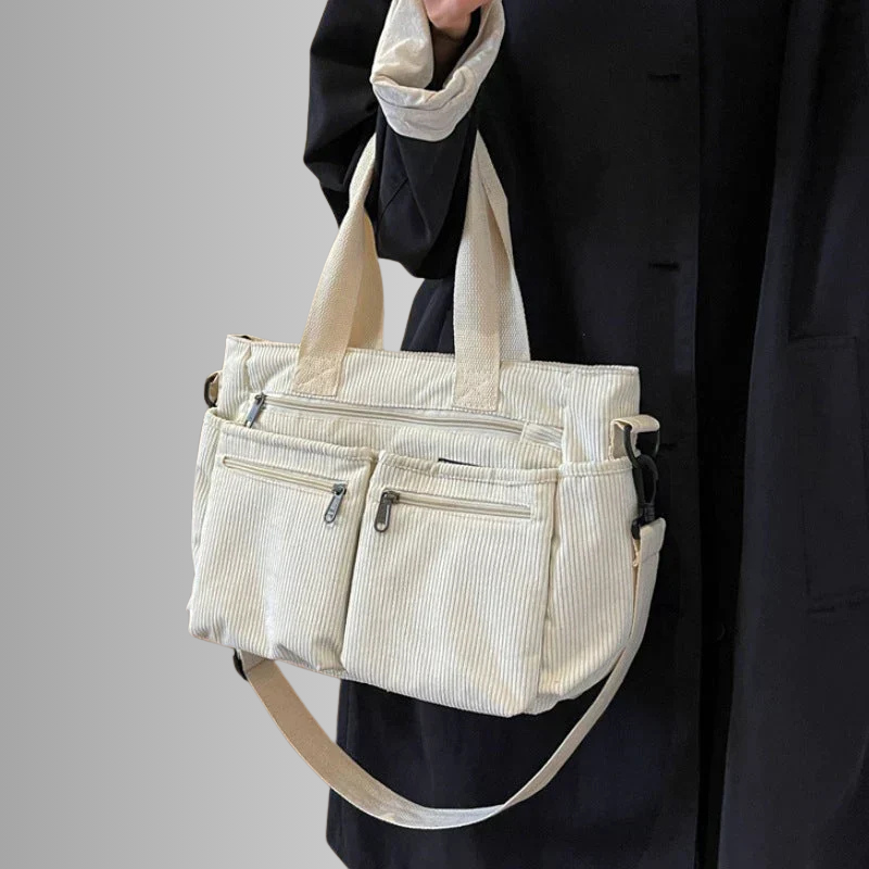Skanto | Urban Cord Tote Stilig Corduroy Skulderveske – Romslig, Lettvint & Funksjonell Hverdagstote