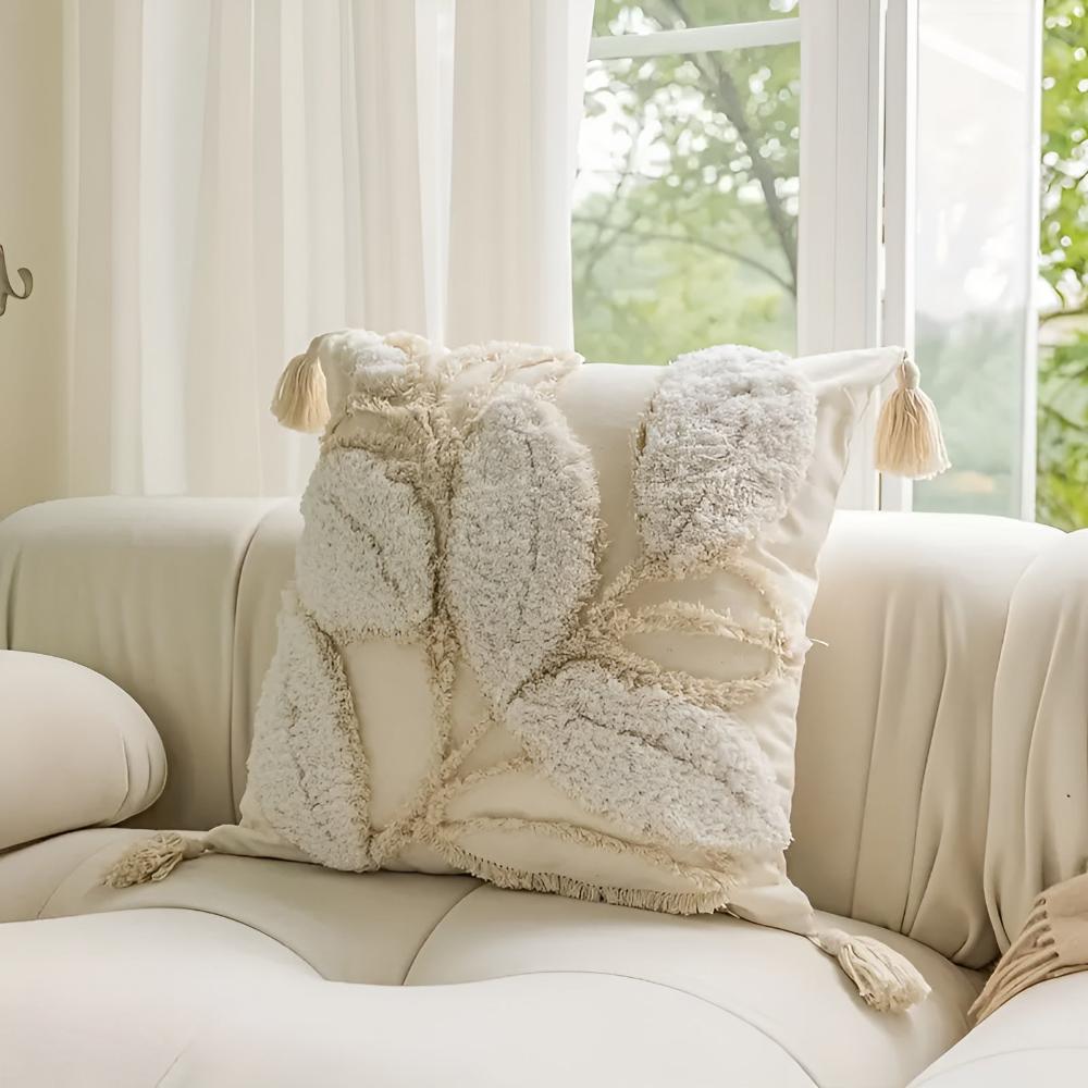 Skanto | Plush Leaf With Tassel Cushion Cover