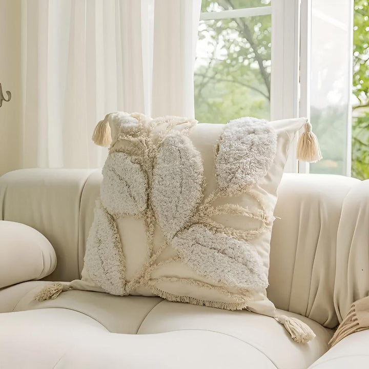 Skanto | Plush Leaf With Tassel Cushion Cover