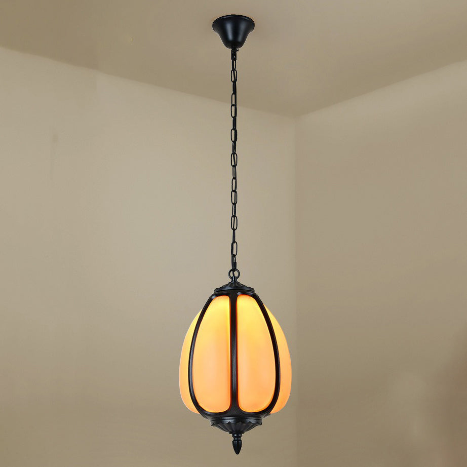 Tradisjonell kinesisk vanntett aluminium PC dolomitt elliptisk gresskar 1-lampe pendellampe for utendørs terrasse | Skanto