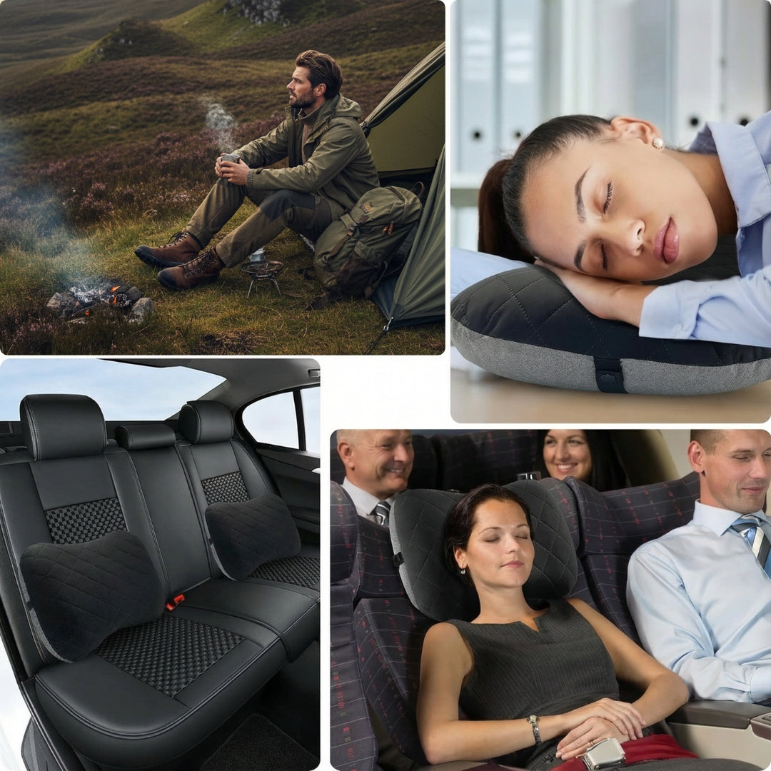 Ergonomisk nakke støtte – Oppblåsbar og lett – Lindrer nakkesmerter – Kompakt for fly og tog Skanto