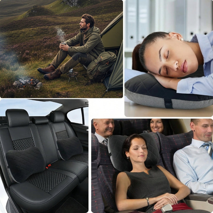 Ergonomisk nakke støtte – Oppblåsbar og lett – Lindrer nakkesmerter – Kompakt for fly og tog Skanto