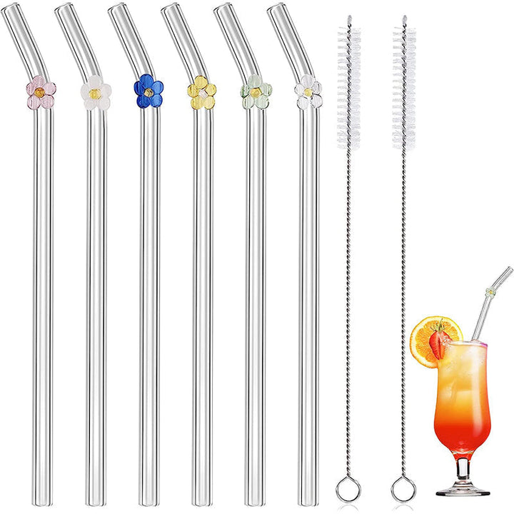 6 PCS Gjenbrukbare Farget Glass Strå med Rengjøringsbørste | Skanto