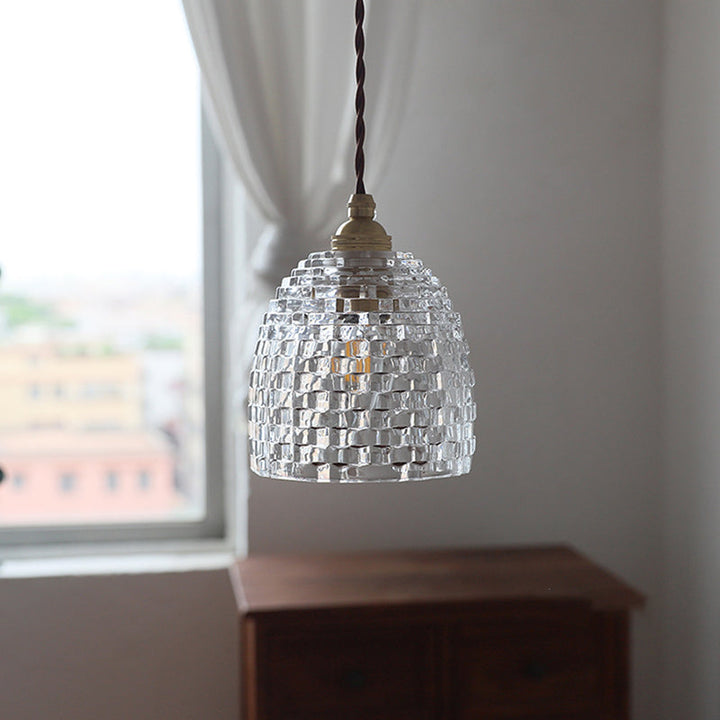 Skanto | Tradisjonell Fransk Messing Ruter Glass Blomst Form 1-Lys Pendellampe For Stue