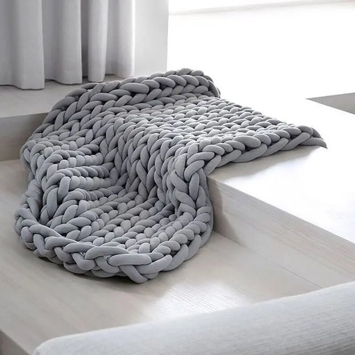 Chunky Knit Throw Håndlaget Vektet Teppe - SUPER KOSY & BEROLIGENDE TEPPE Skanto