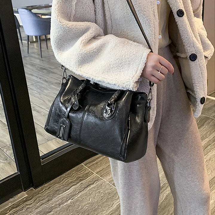 Skanto | Ny oljevoks lær håndvesker Boston mykt lær stor tote bag