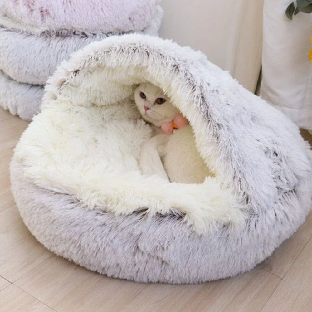 Skanto | Rund hette Faux Fur kjæledyr seng