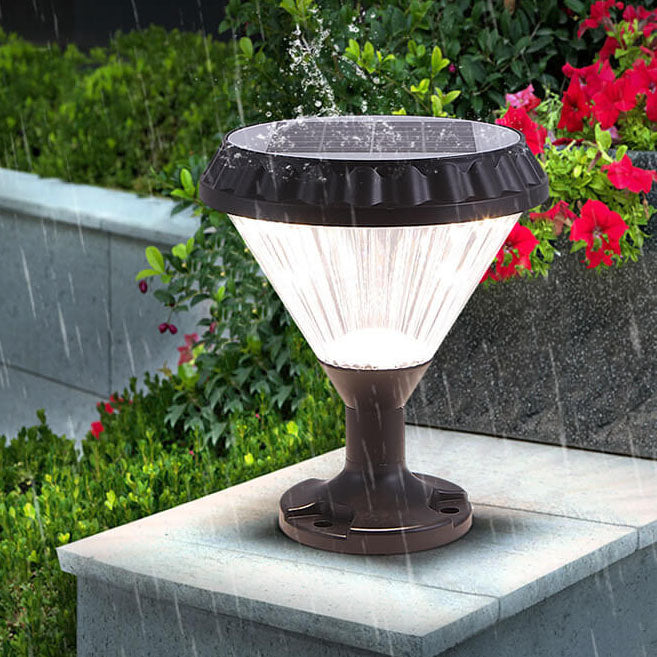 Moderne svart solcelle støpt aluminium glass utendørs patio vanntett søyle hode lys | Skanto