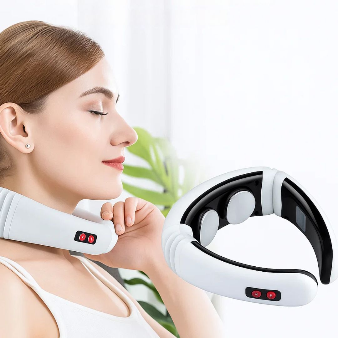 NeckEase | Vibrerende Nakke Massager – Smertelindring – Bærbar Design – Lindrer Stive Muskler – Stress & Spenningslindring Skanto