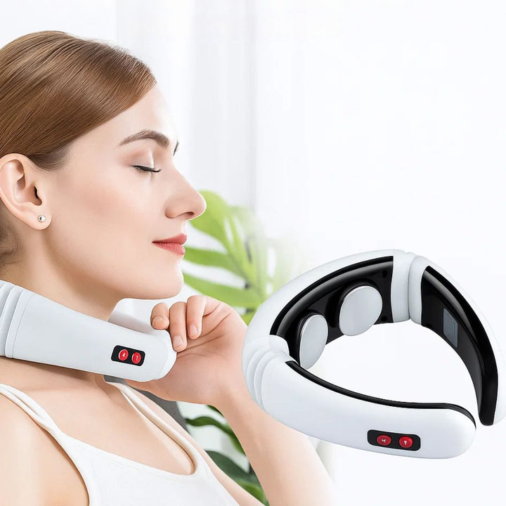 NeckEase | Vibrerende Nakke Massager – Smertelindring – Bærbar Design – Lindrer Stive Muskler – Stress & Spenningslindring Skanto