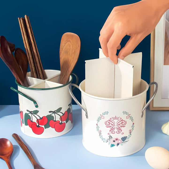 Skanto | Floral Bestikk Oppbevaringskurv med Divider Lok