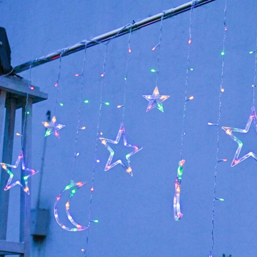 Norvo | LED Solenergi Stjerne Måne Gardin Lys Jul Utendørs Patio Dekorativ Camping Lysende Lyskastere