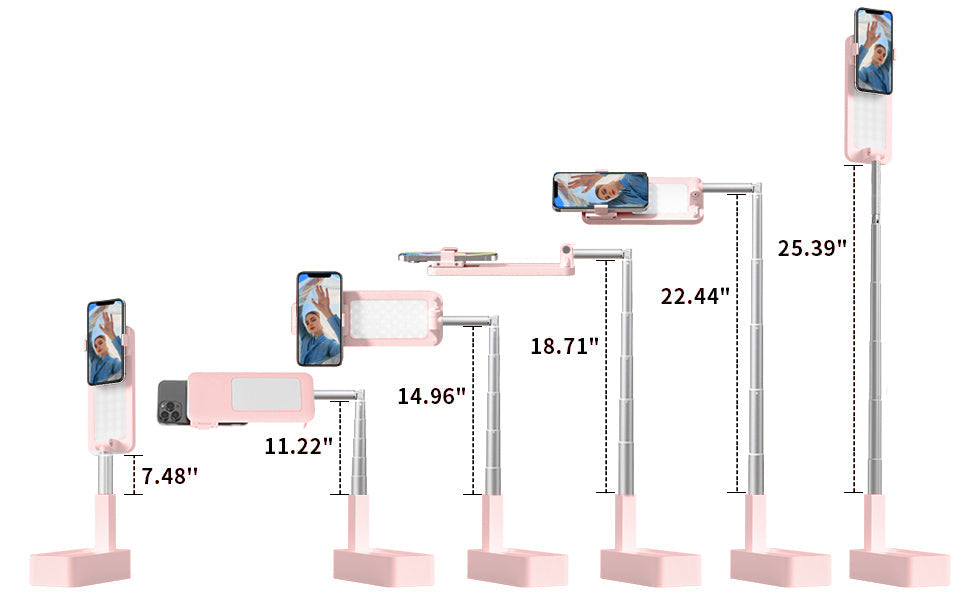 Justerbar 90 cm telefonstativ med 360° rotasjon, innebygd lys og trådløs fjernkontroll - perfekt for videografi, vlogging eller direktesending Skanto