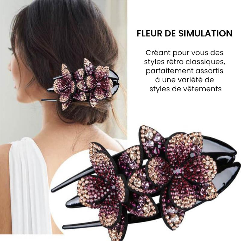 Double Flower Rhinestone Hair Pin | Skanto