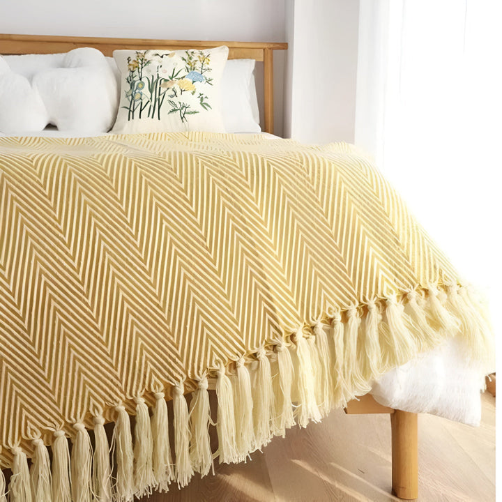 Skanto | Herringbone duskfringed strikket teppe