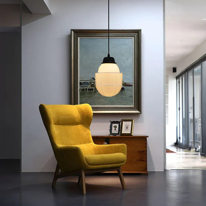 Vintage Geometrisk Hengelampe laget av Matt Glass – Retro Pendellampe for Spisestue | Skanto