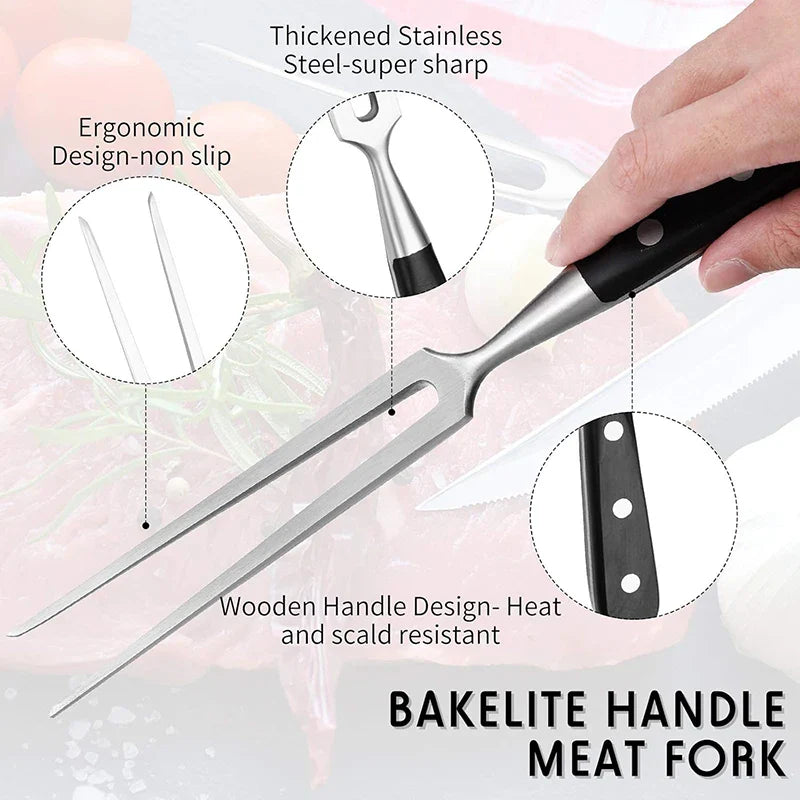 12" Rustfritt Stål Kjøttgaffel med Trehåndtak for Grill BBQ Matlaging | Skanto