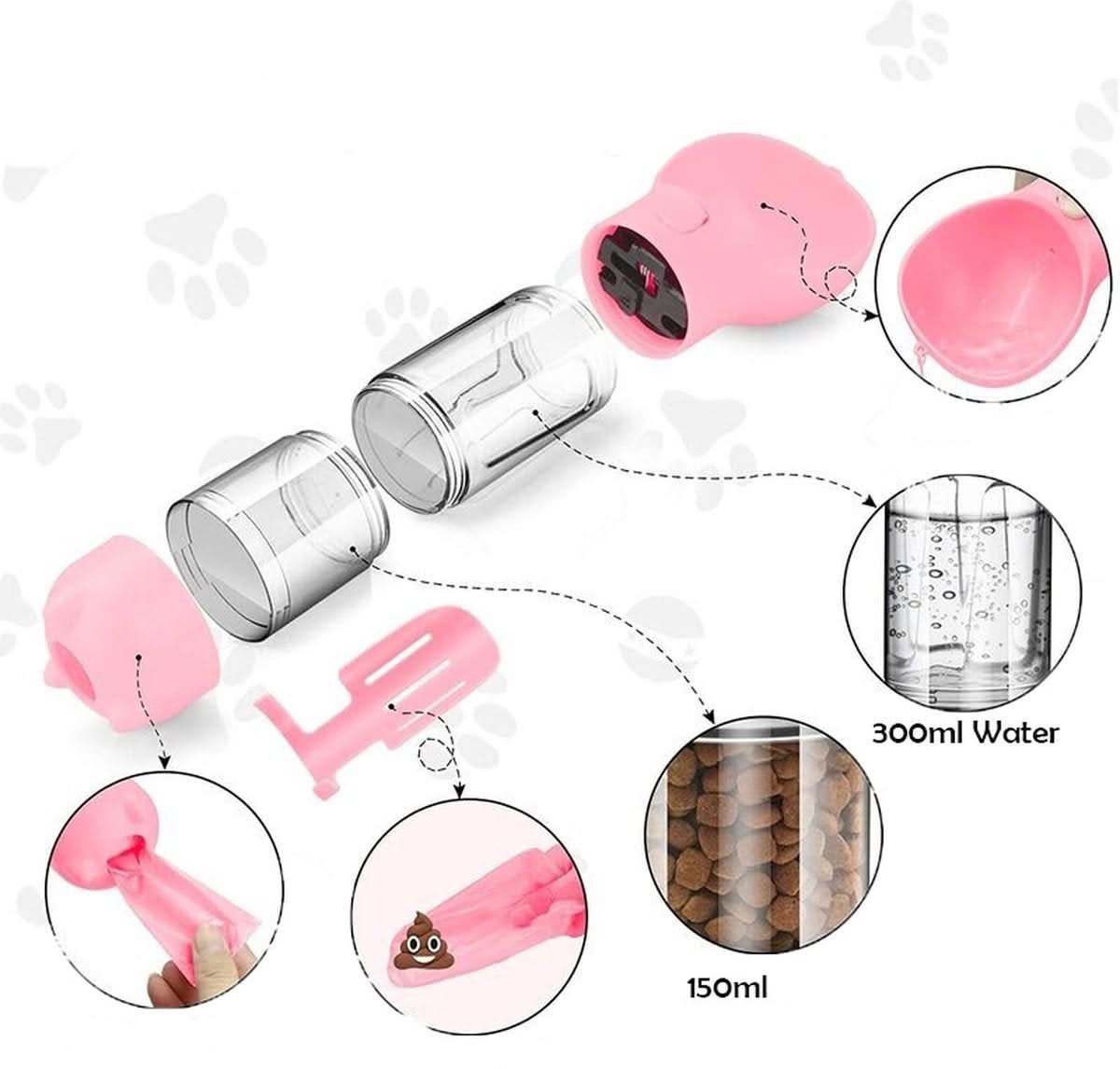 Norvo | Bærbar 2-i-1 hundedrikk- og matflaske med avfallsposettholder