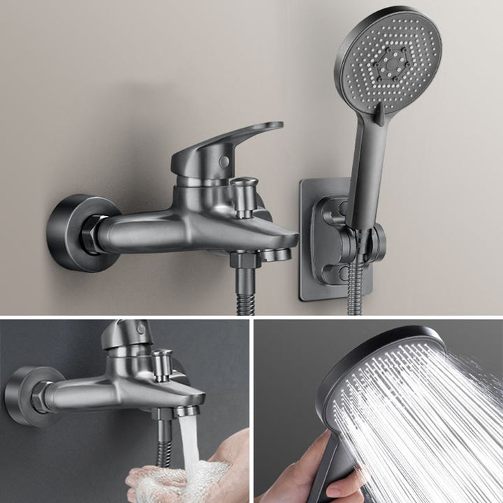 Solid badekarkran med hånddusj, slange, spakhåndtak, veggmontert, 2 hull, badekarpåfyllingsventil